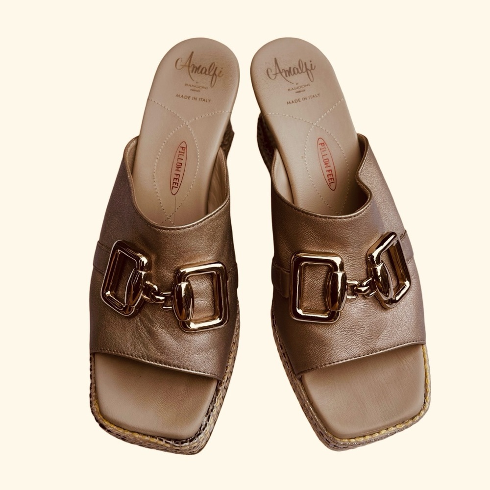 Amalfi Metallic Bronze Buckle Slide Sandals